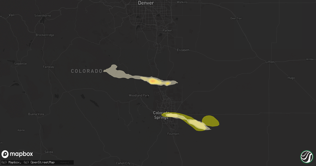 Hail map in Monument, CO on July 5, 2023
