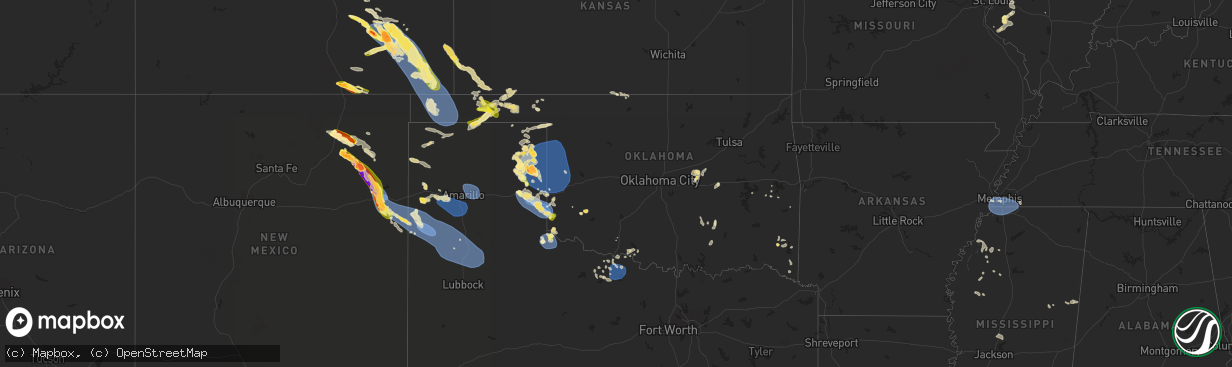 Hail map in Oklahoma on July 5, 2023
