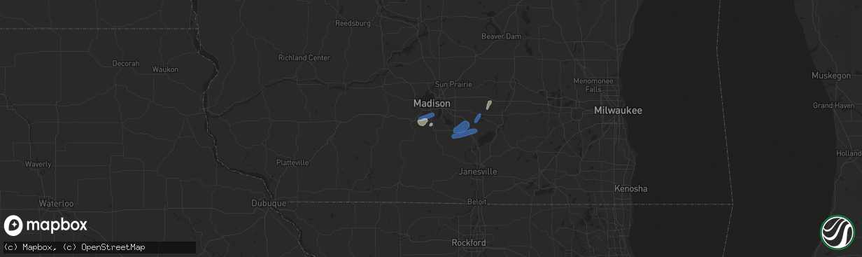 Hail map in Oregon, WI on July 5, 2023