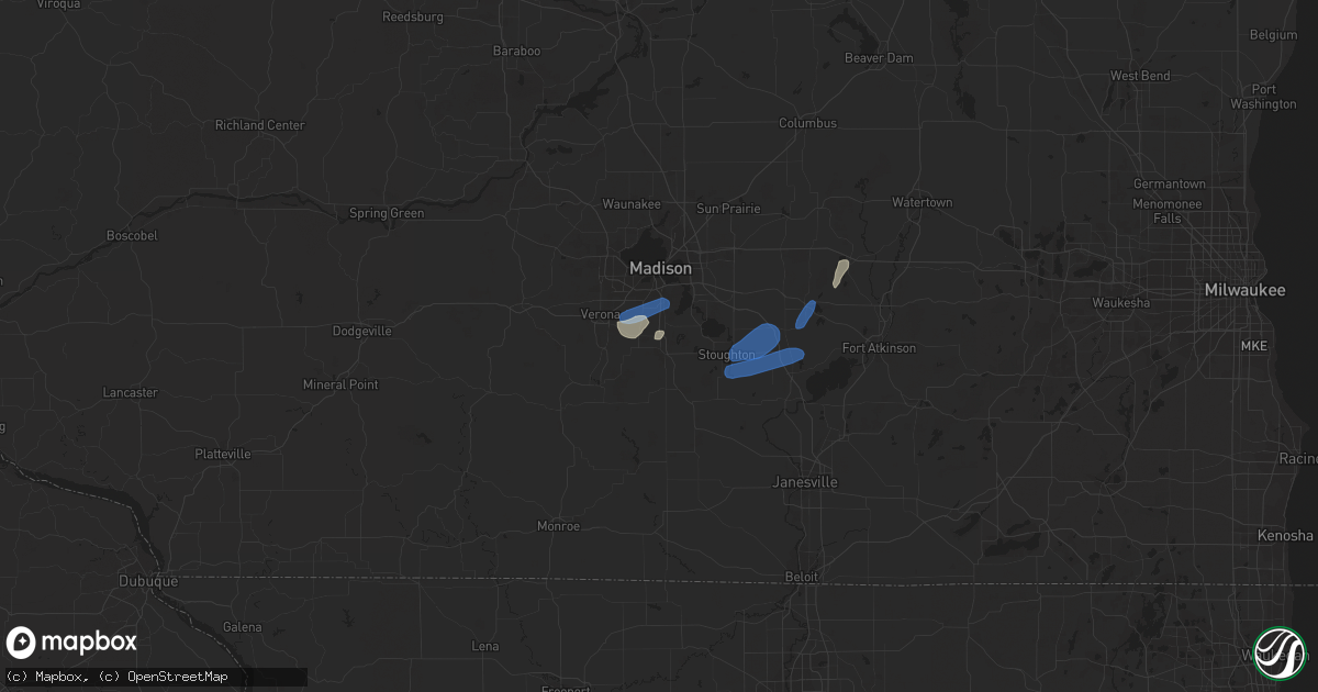 Hail map in Oregon, WI on July 5, 2023