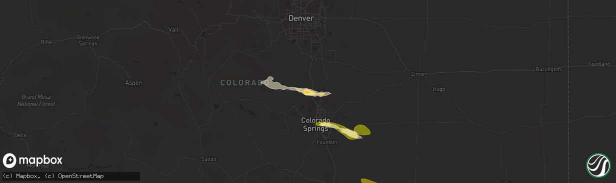 Hail map in Palmer Lake, CO on July 5, 2023