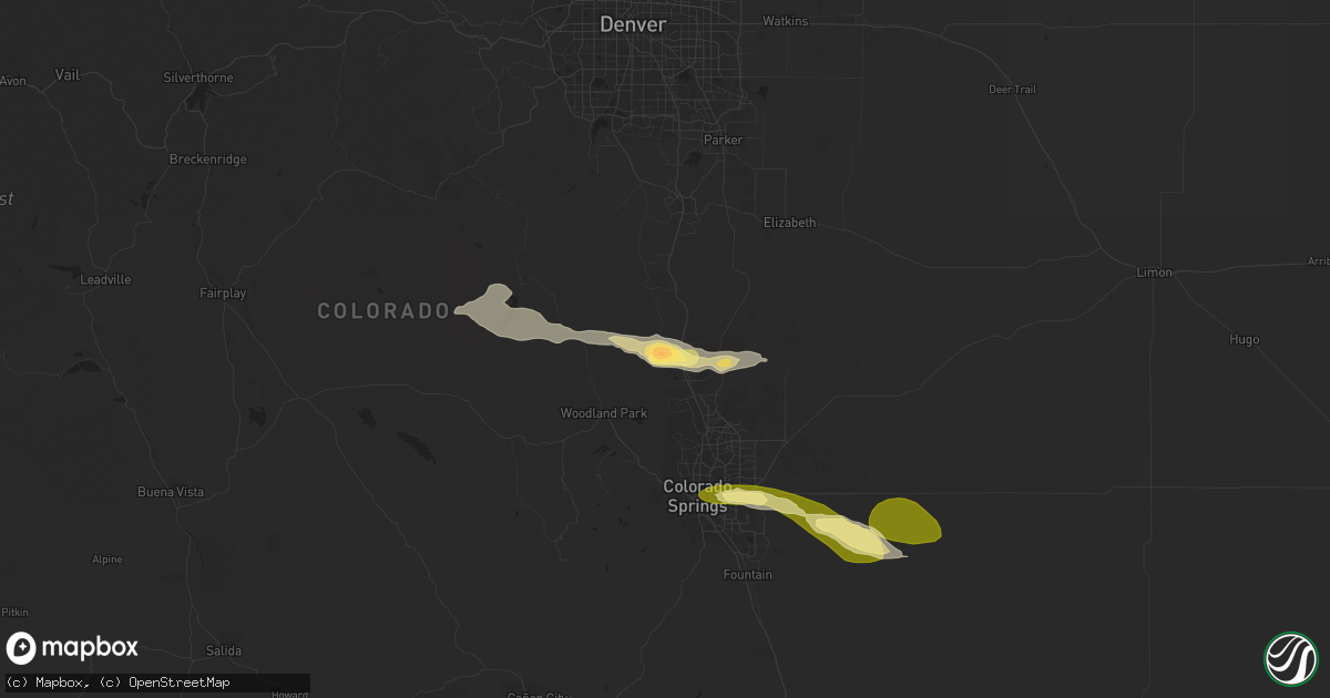 Hail map in Palmer Lake, CO on July 5, 2023
