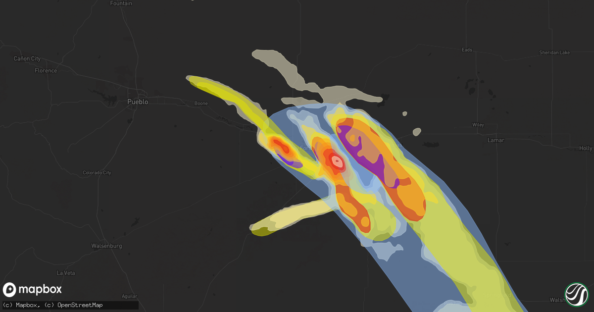Hail map in Rocky Ford, CO on July 5, 2023