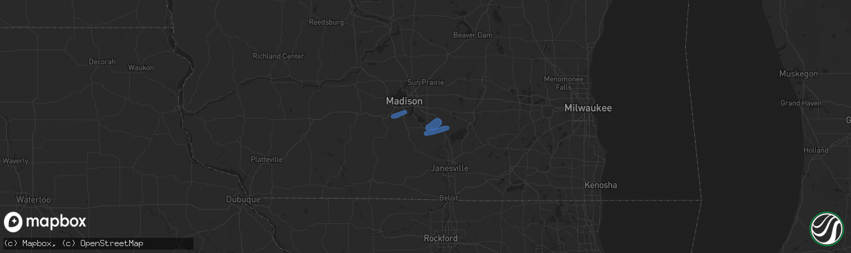 Hail map in Stoughton, WI on July 5, 2023