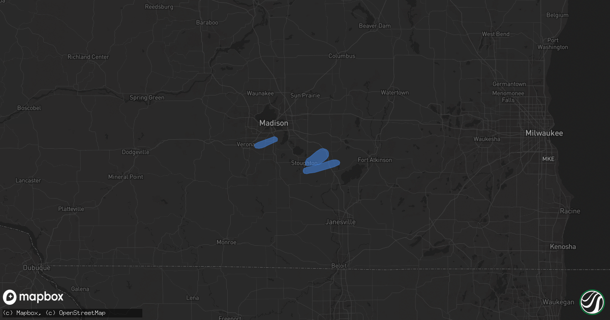 Hail map in Stoughton, WI on July 5, 2023