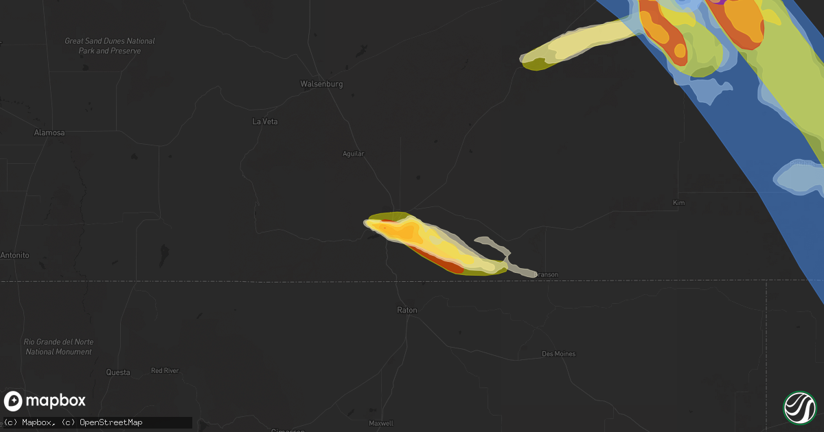 Hail map in Trinidad, CO on July 5, 2023