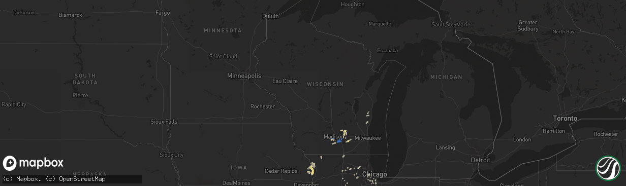 Hail map in Wisconsin on July 5, 2023