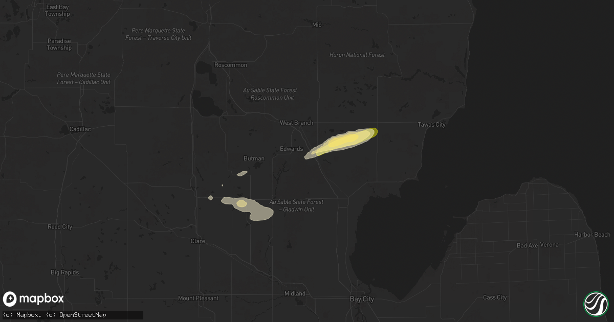 Hail map in Alger, MI on July 5, 2024