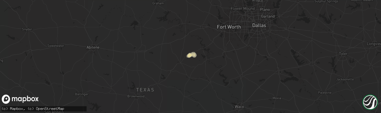 Hail map in Bluff Dale, TX on July 5, 2024