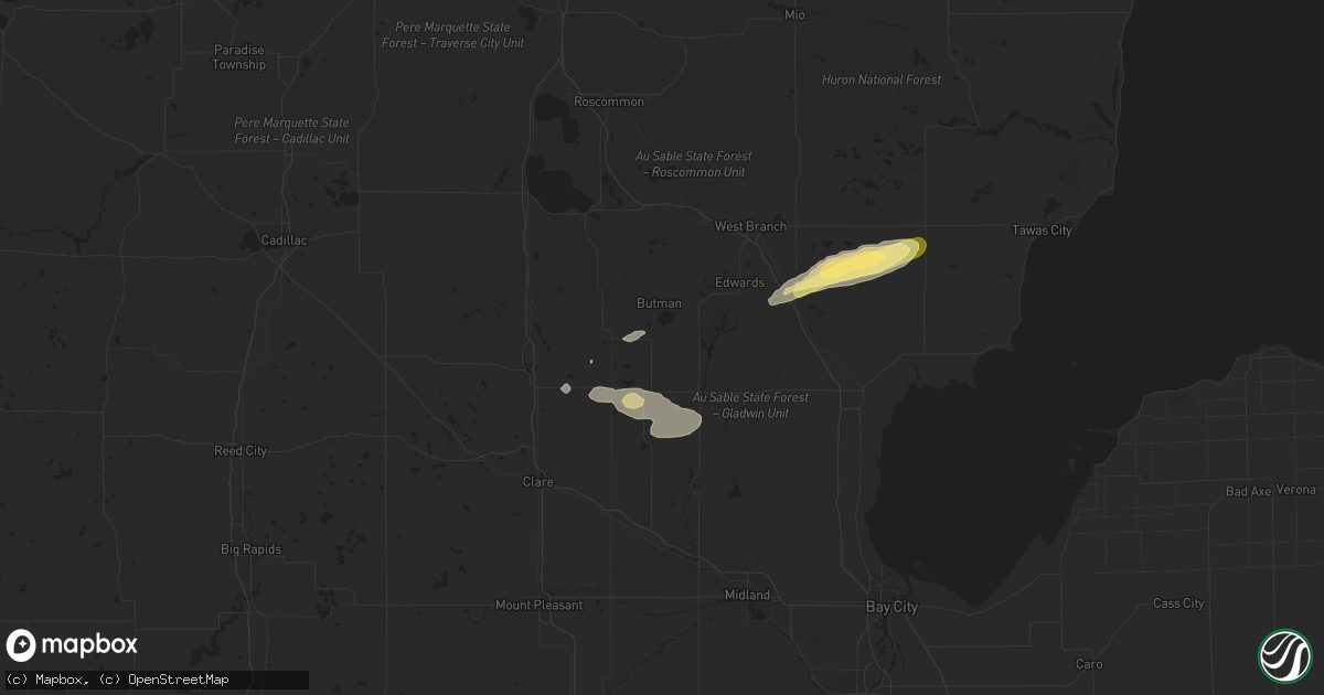 Hail map in Gladwin, MI on July 5, 2024
