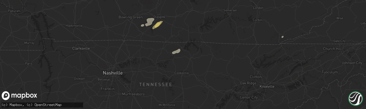 Hail map in Hilham, TN on July 5, 2024