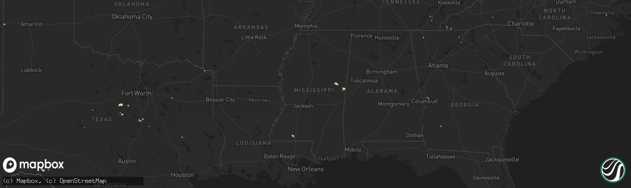 Hail map in Mississippi on July 5, 2024