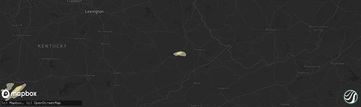 Hail map in Mousie, KY on July 5, 2024