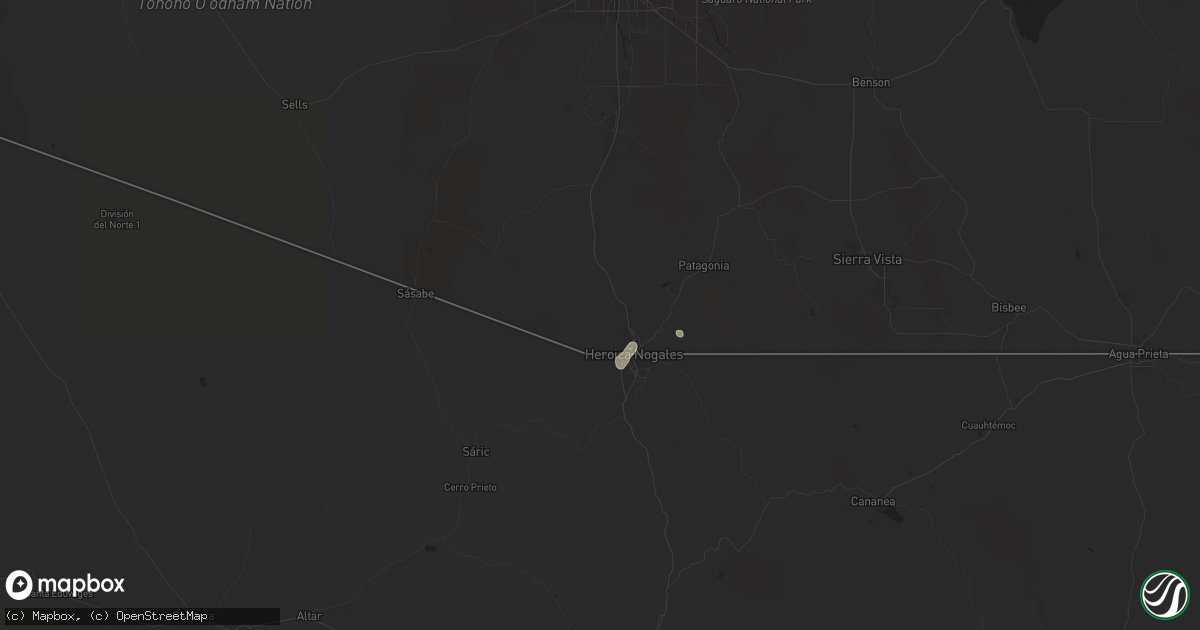 Hail map in Nogales, AZ on July 5, 2024