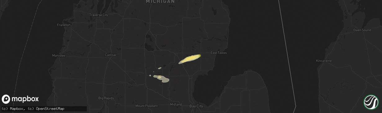 Hail map in Prescott, MI on July 5, 2024