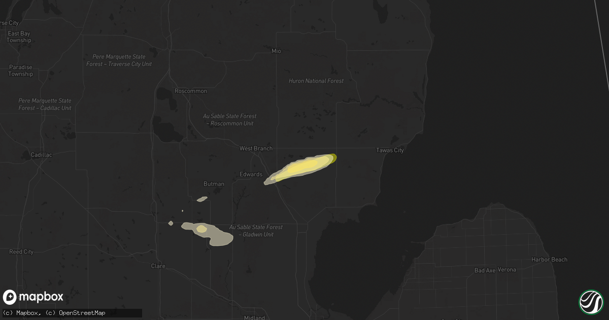 Hail map in Prescott, MI on July 5, 2024