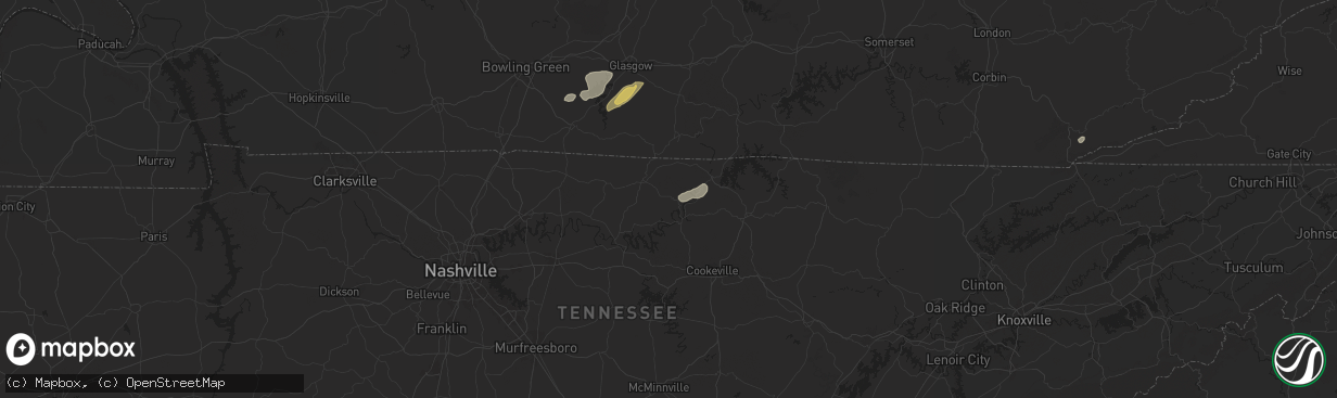 Hail map in Whitleyville, TN on July 5, 2024