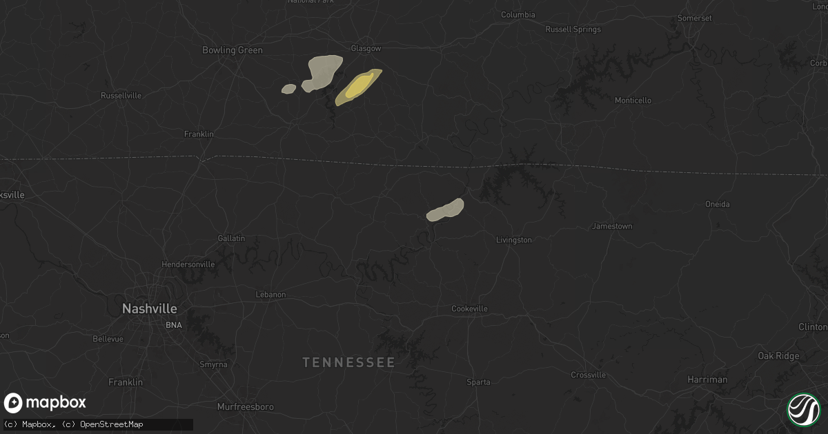 Hail map in Whitleyville, TN on July 5, 2024