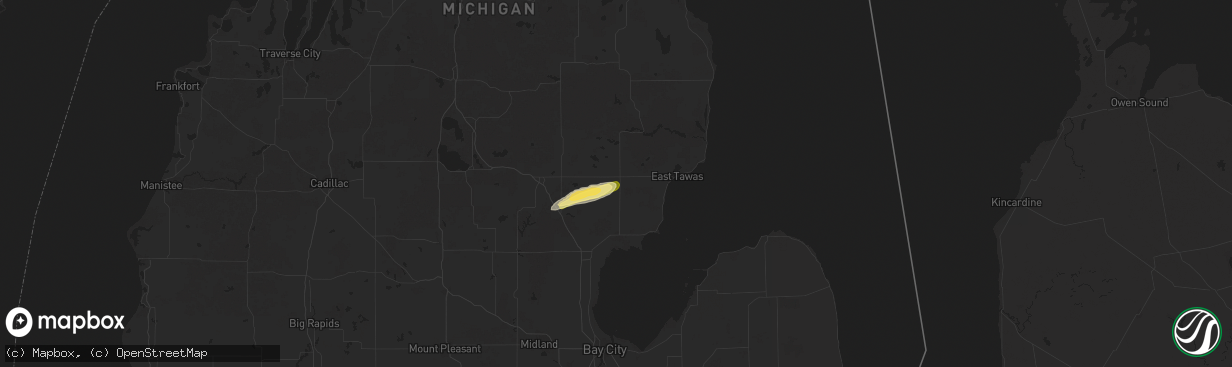 Hail map in Whittemore, MI on July 5, 2024