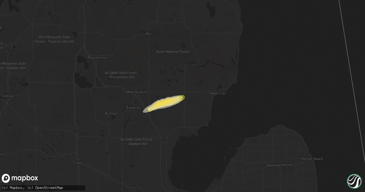 Hail map in Whittemore, MI on July 5, 2024