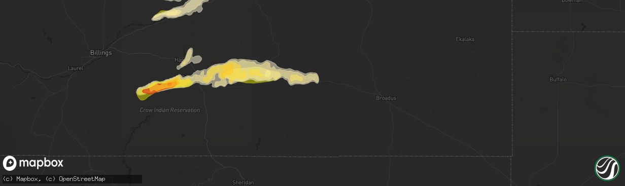 Hail map in Ashland, MT on July 5, 2025