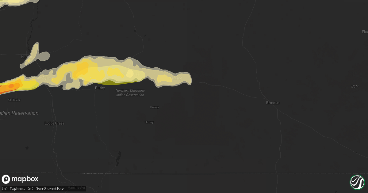 Hail map in Ashland, MT on July 5, 2025