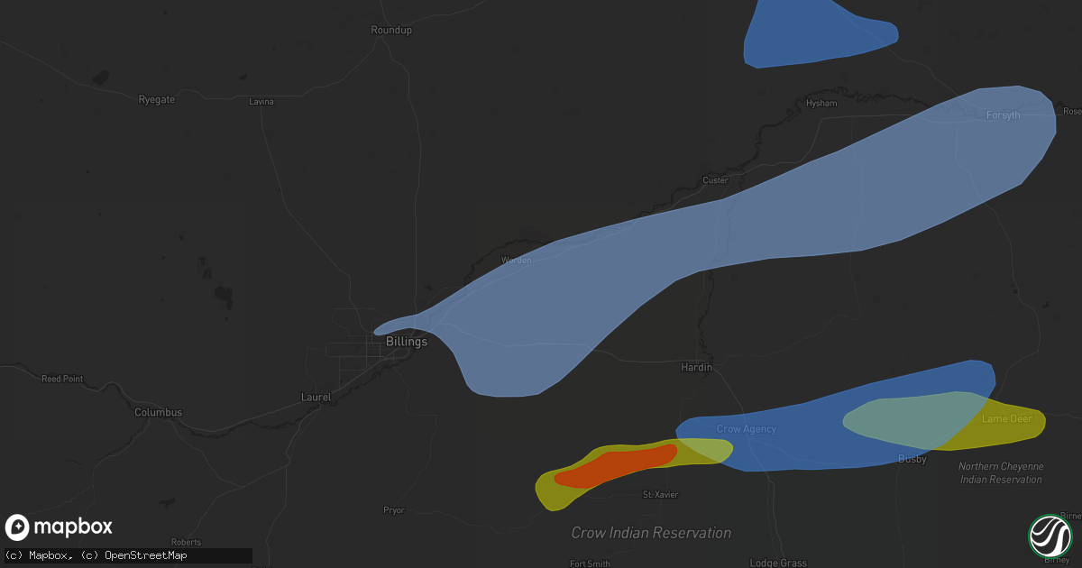 Hail map in Ballantine, MT on July 5, 2025