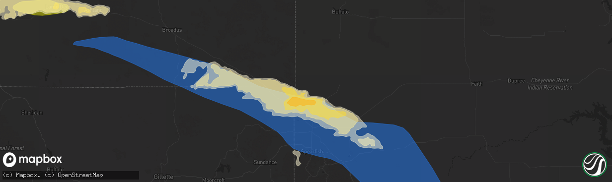 Hail map in Belle Fourche, SD on July 5, 2025