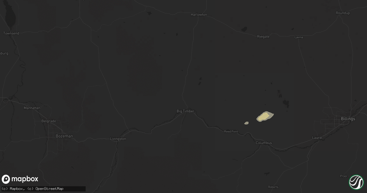 Hail map in Big Timber, MT on July 5, 2025