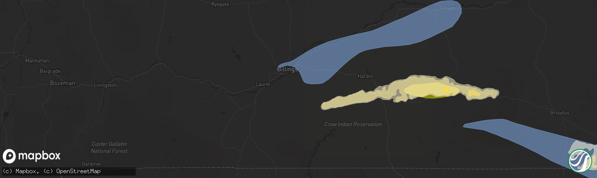 Hail map in Billings, MT on July 5, 2025