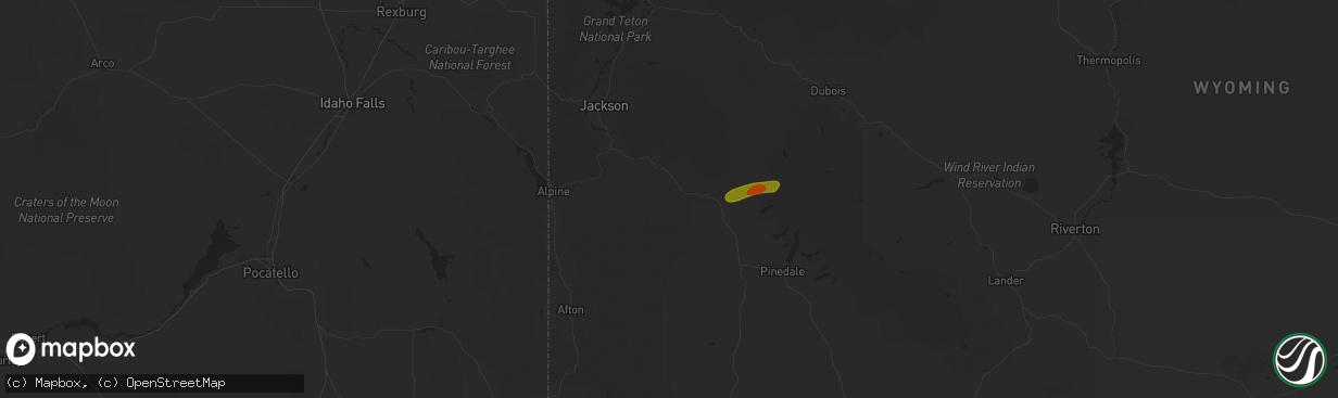 Hail map in Bondurant, WY on July 5, 2025