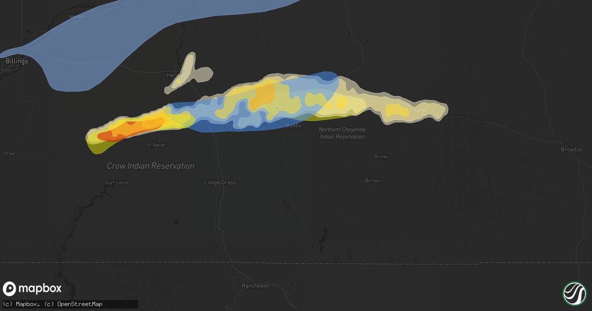 Hail map in Busby, MT on July 5, 2025