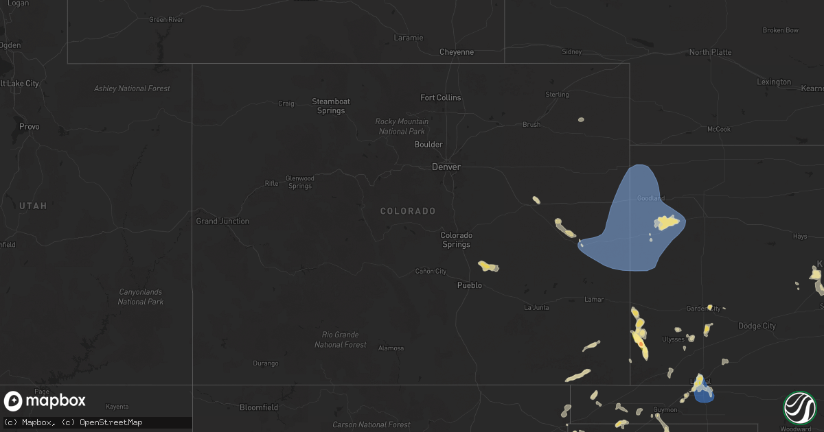 Hail map in Colorado on July 5, 2025