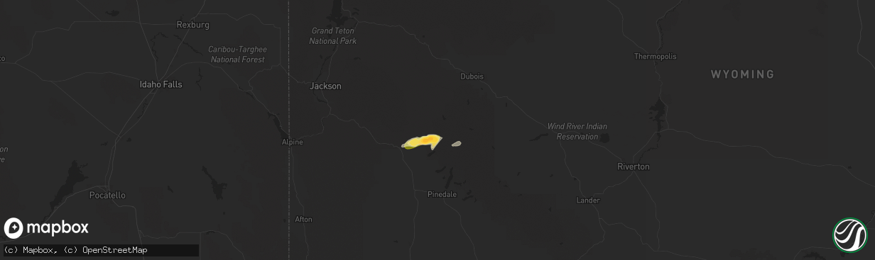 Hail map in Cora, WY on July 5, 2025
