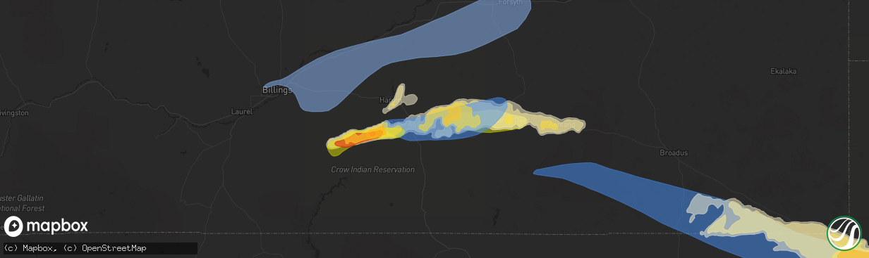 Hail map in Crow Agency, MT on July 5, 2025