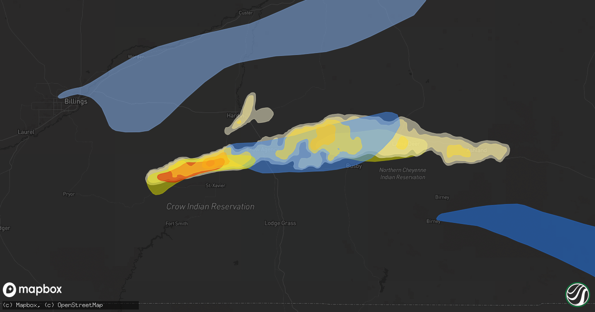 Hail map in Crow Agency, MT on July 5, 2025