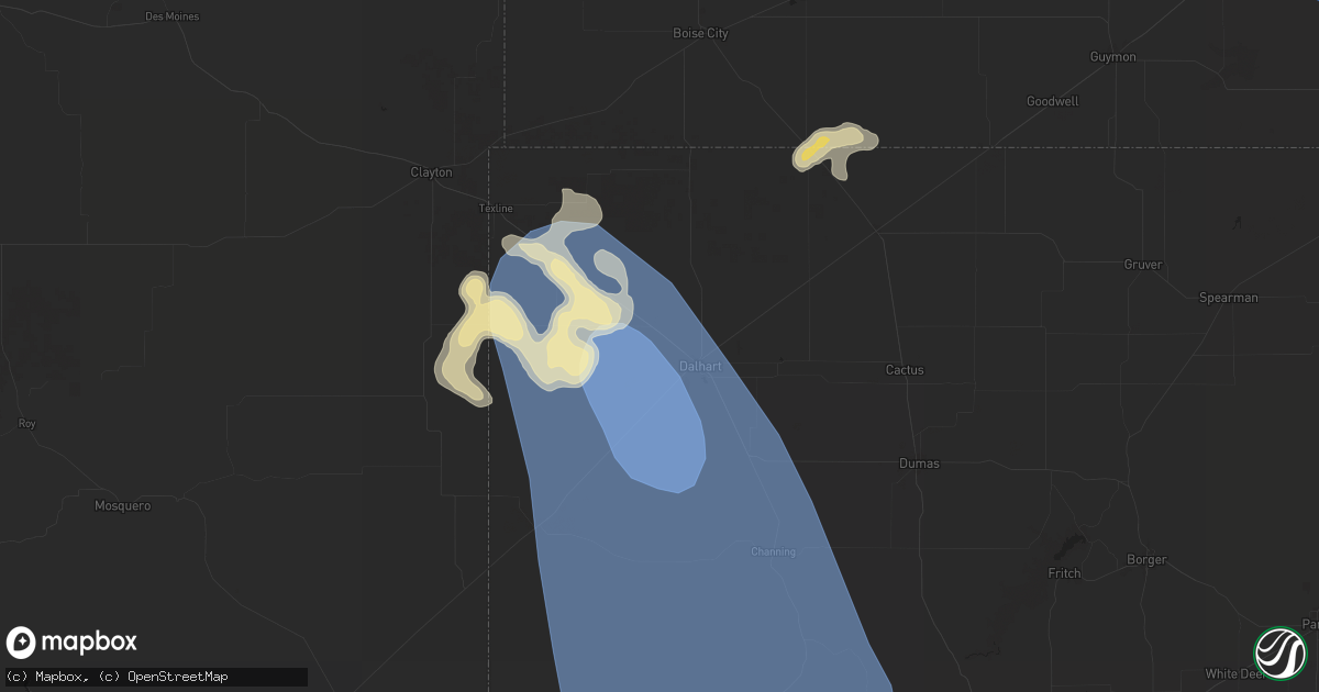Hail map in Dalhart, TX on July 5, 2025