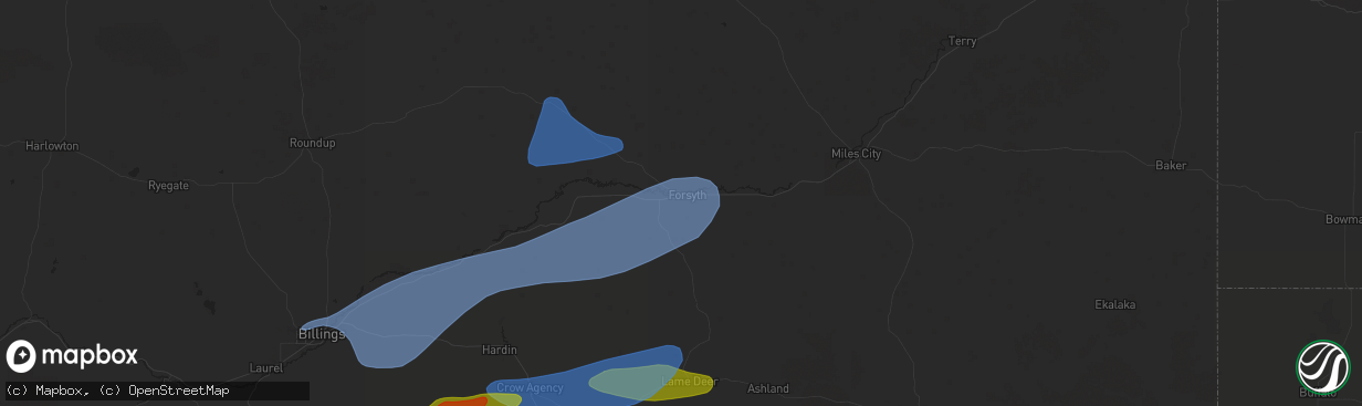 Hail map in Forsyth, MT on July 5, 2025