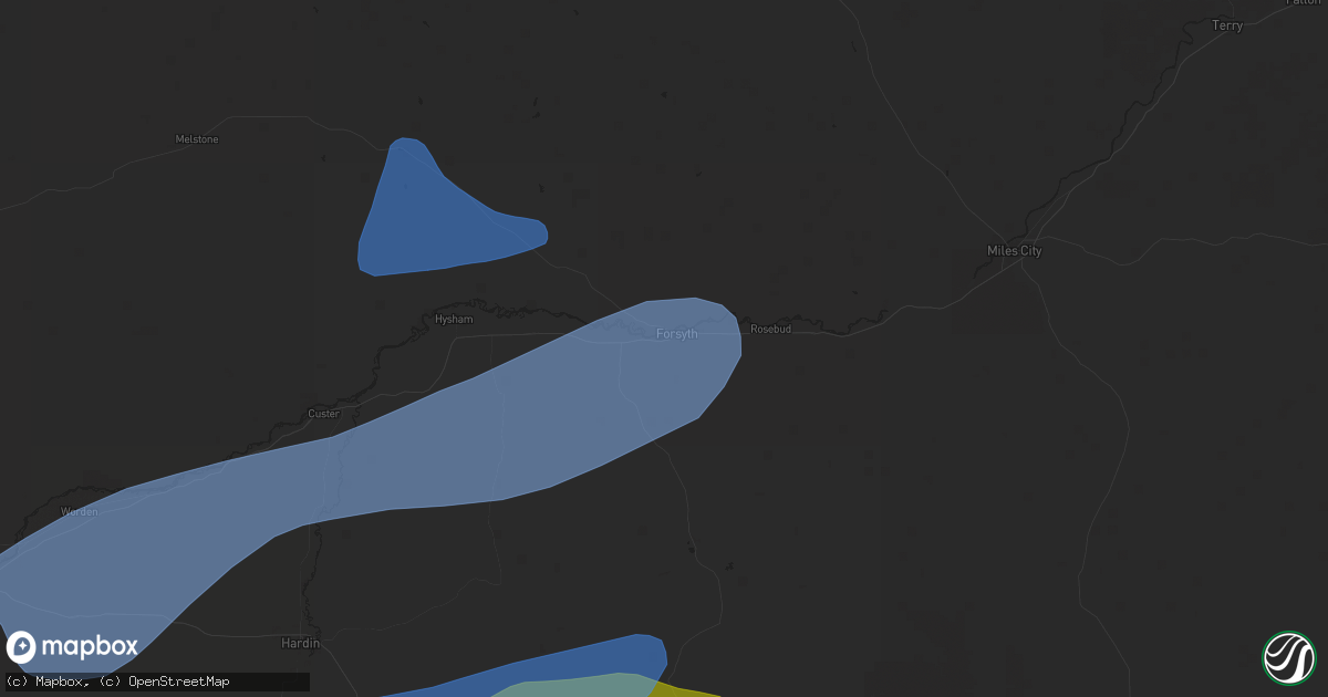 Hail map in Forsyth, MT on July 5, 2025