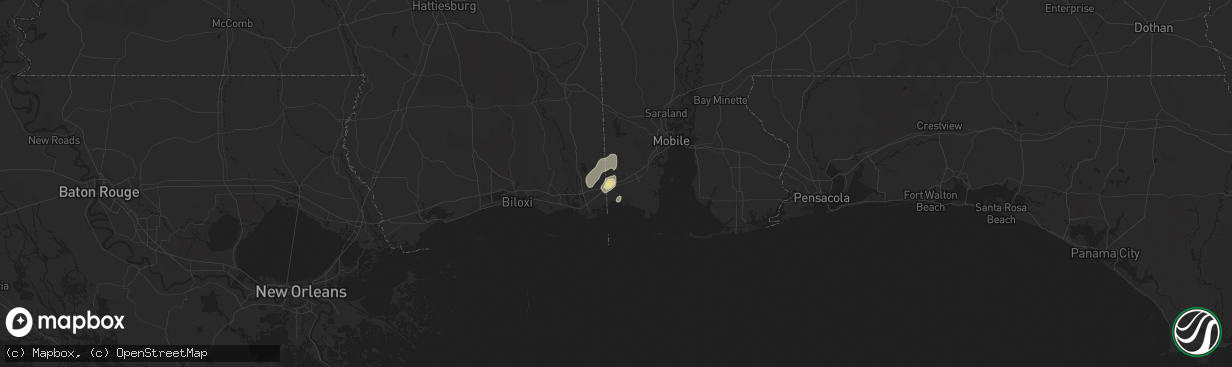Hail map in Grand Bay, AL on July 5, 2025