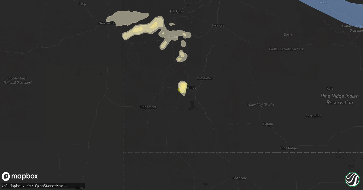 Hail map in Hot Springs, SD on July 5, 2025