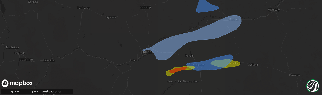 Hail map in Huntley, MT on July 5, 2025