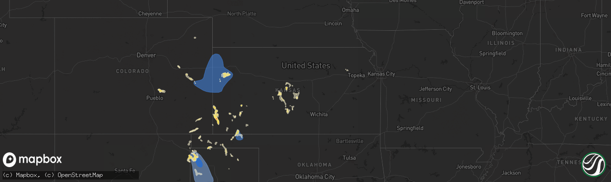 Hail map in Kansas on July 5, 2025