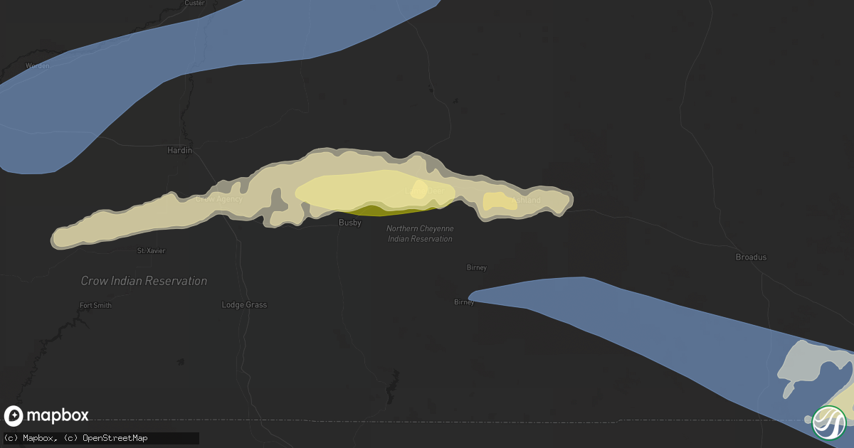 Hail map in Lame Deer, MT on July 5, 2025