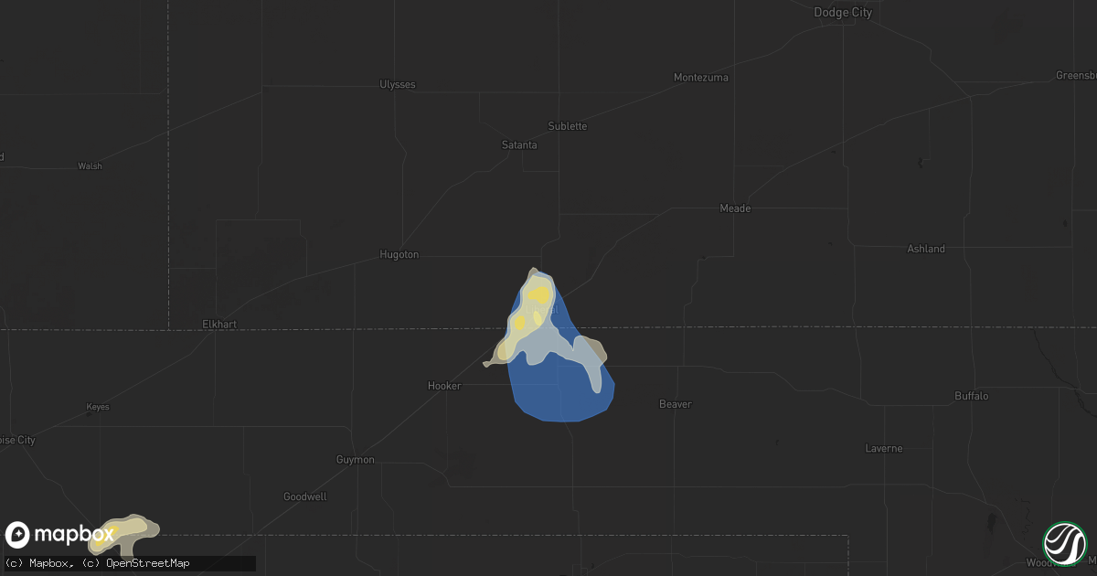 Hail map in Liberal, KS on July 5, 2025
