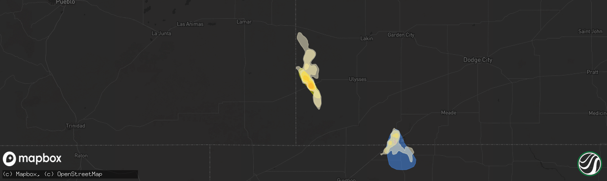 Hail map in Manter, KS on July 5, 2025