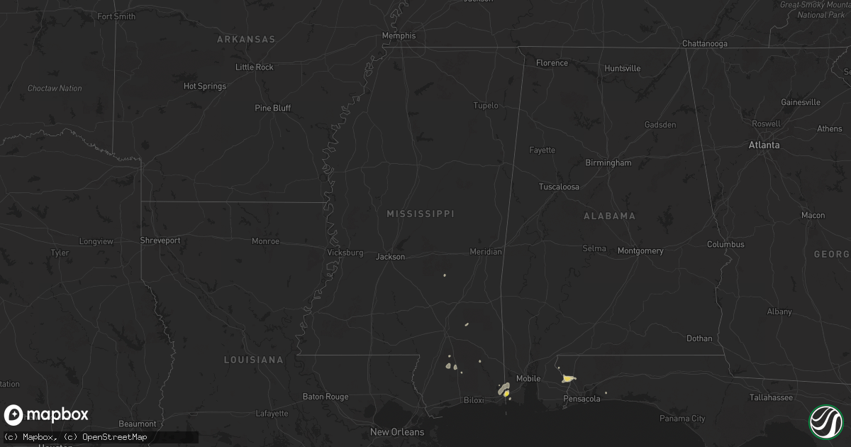 Hail map in Mississippi on July 5, 2025