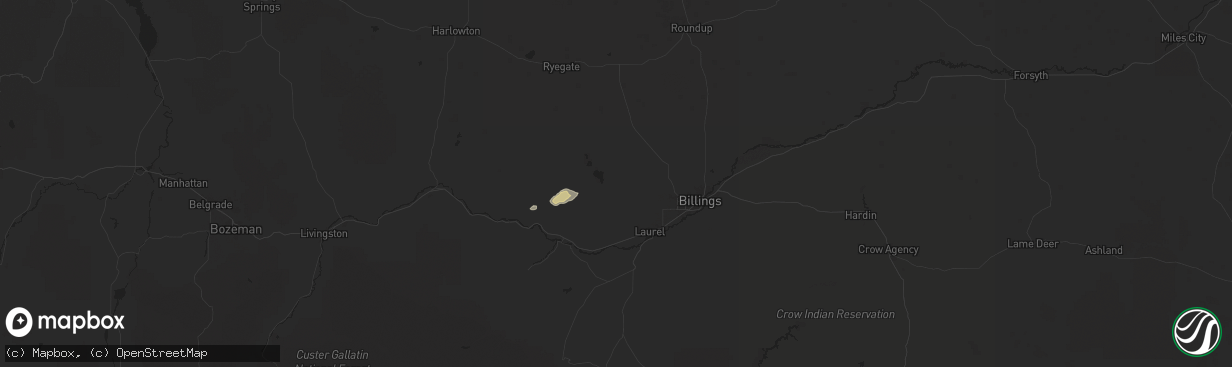 Hail map in Molt, MT on July 5, 2025