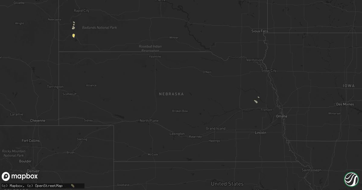 Hail map in Nebraska on July 5, 2025