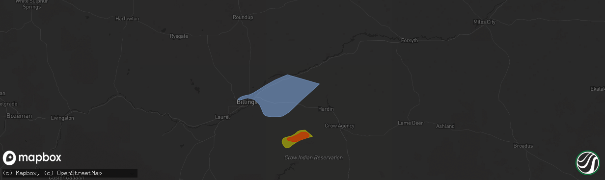 Hail map in Pompeys Pillar, MT on July 5, 2025